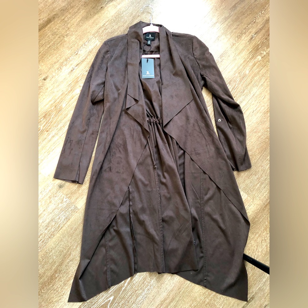 NWT Jules and Leopold Brown Open-front Jacket/Duster Faux Suede Size Small